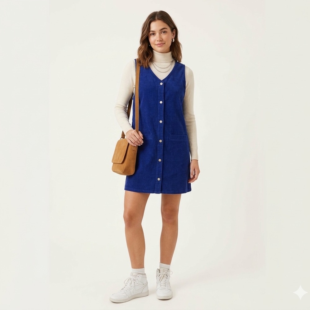 Vintage Penny Lane Cobalt Blue Corduroy Pinafore Dress